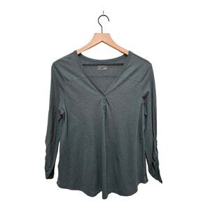 Eddie Bauer Green Mercer Knit V-Neck Roll Tab Sleeve Henley Sz L